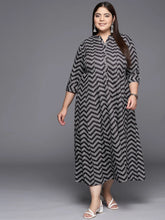 Black & White Plus Size Chevron Print Midi Ethnic Dress-AP-AHKUCRKH-875